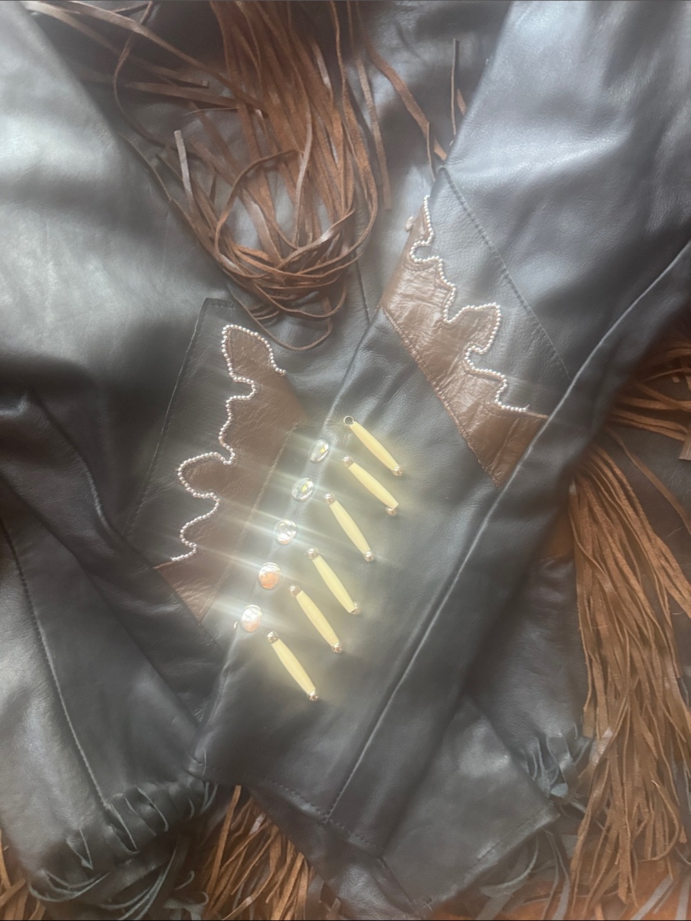Vintage Women's Black Fringe Motorcycle Jacket - Picture 6 of 7